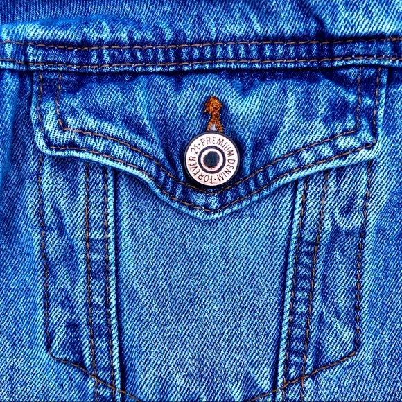 Forever 21 Jean Jacket Denim Coat Sherpa Collar Sz. Small - Picture 2 of 10